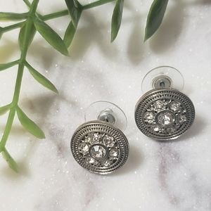 Silver and Clear Rhinestone Stud Earrings